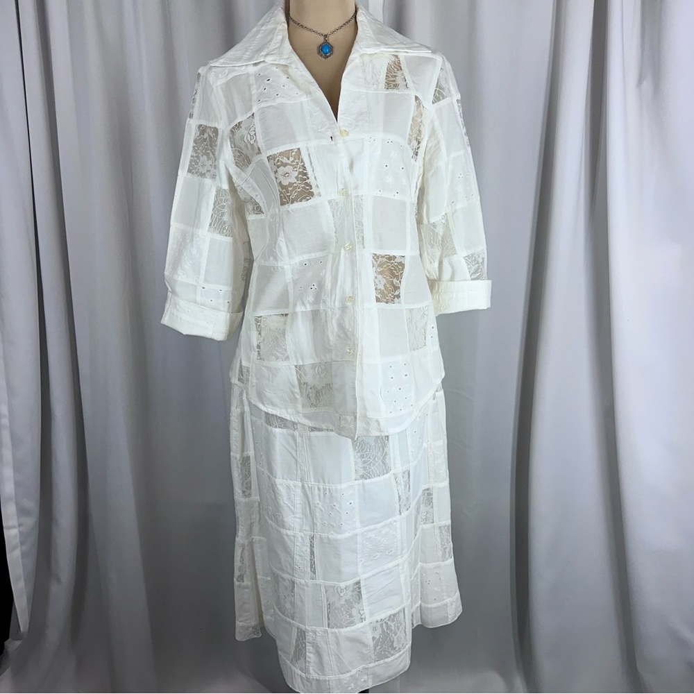 Vintage Renfrew White Lace Patchwork‎ Skirt Set Made In USA Sz M/8 Cottagecore